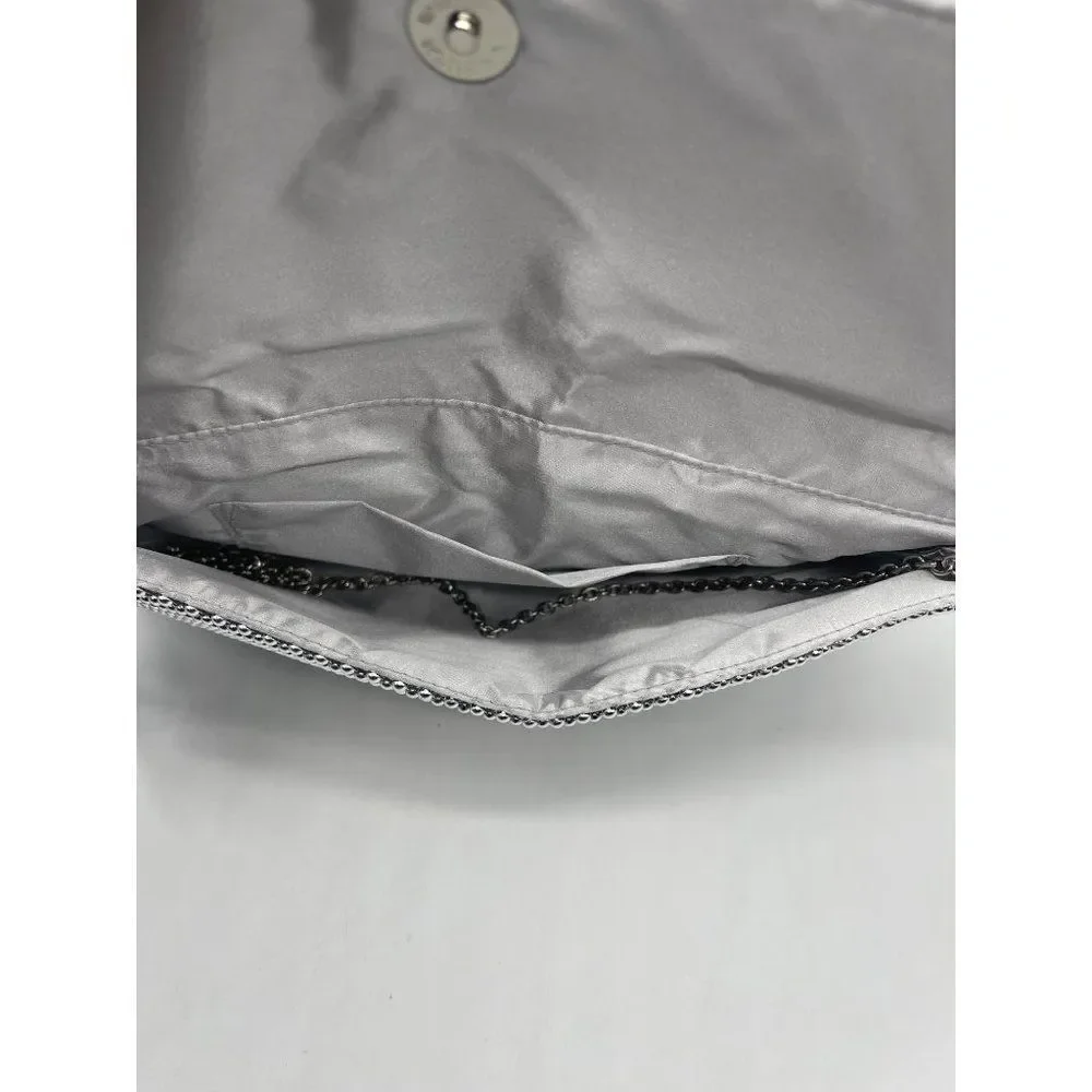 Mundi Large Silver Ball Mesh Flap Clutch with Silver Chain NWT